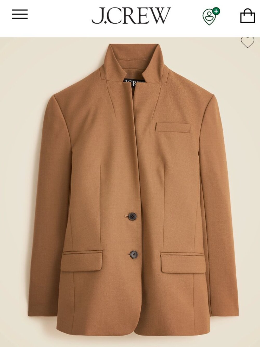 J.Crew Size 4 Camel Wool Italian Ora Tessuti Standing Collar Blazer CN789 NWOT
